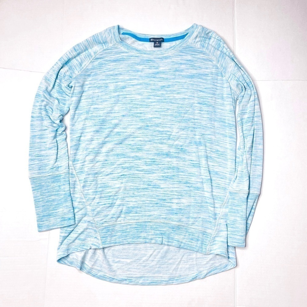 CHAMPION Heather Blue Long Sleeve Crewneck Hi-Low Pullover Sweater Size M